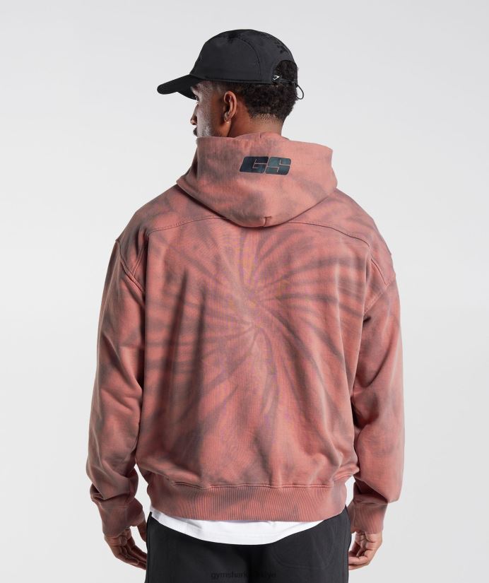 dinlenme günü kapşonlu erkeklerGymshark pişmiş toprak pembe/tozlu bordo/spiral optik yıkama 02H048798