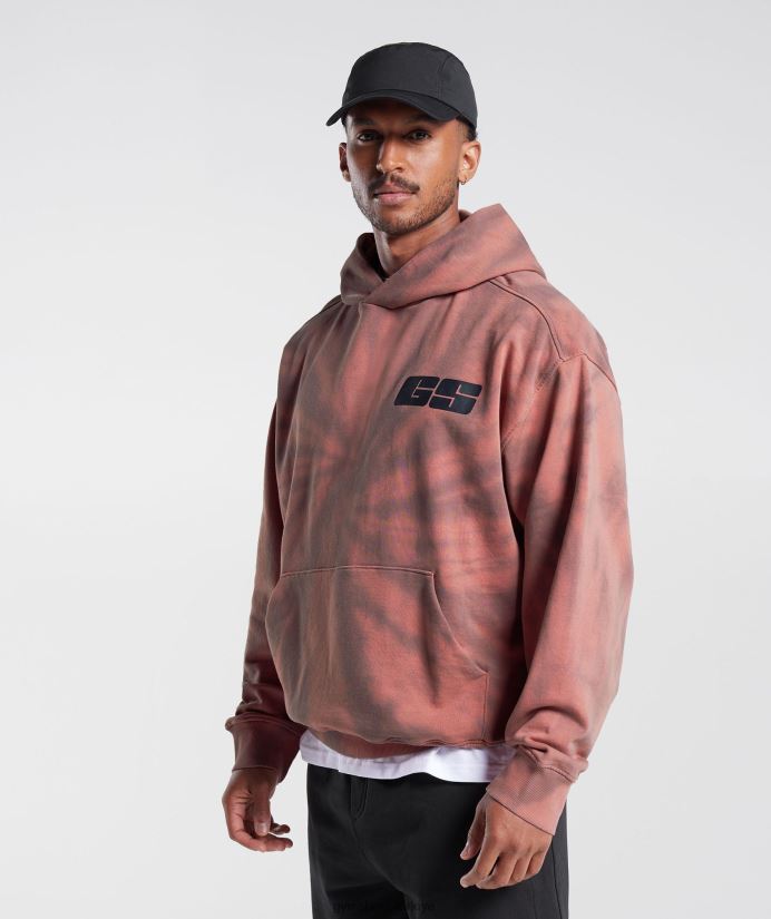 dinlenme günü kapşonlu erkeklerGymshark pişmiş toprak pembe/tozlu bordo/spiral optik yıkama 02H048798