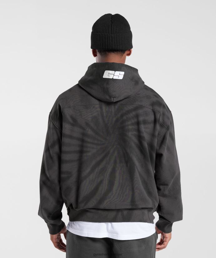 dinlenme günü kapşonlu erkeklerGymshark siluet gri/siyah/spiral optik yıkama 02H048803