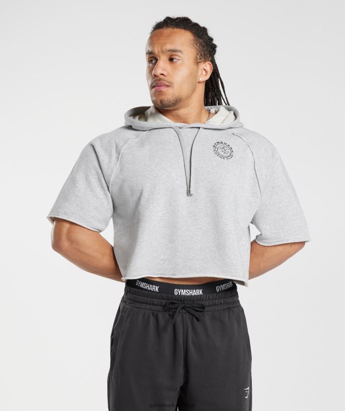 eski kısa kollu kırpılmış kapüşonlu üst erkeklerGymshark açık gri marn 02H048866