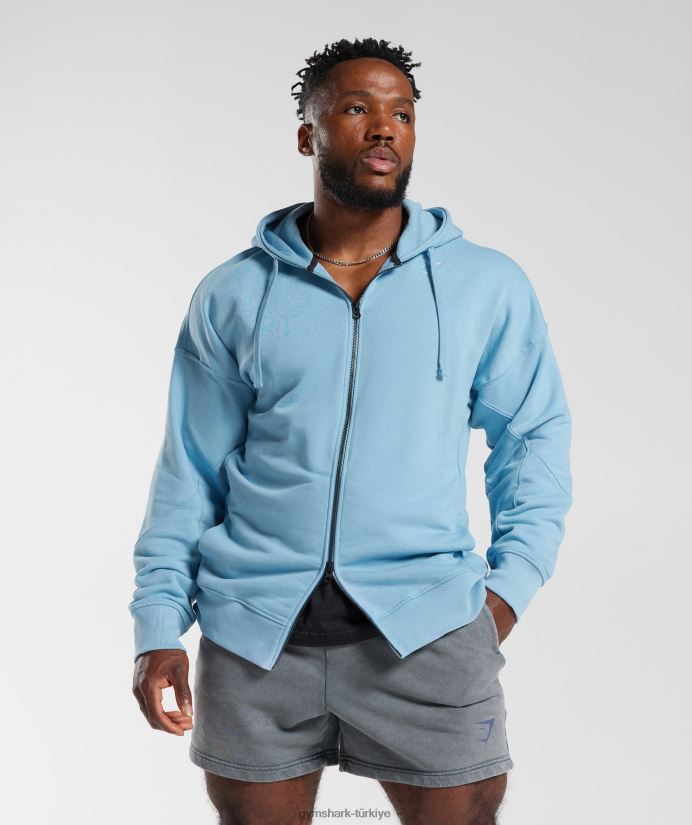 güç fermuarlı kapüşonlu üst erkeklerGymshark ozon mavisi 02H048856