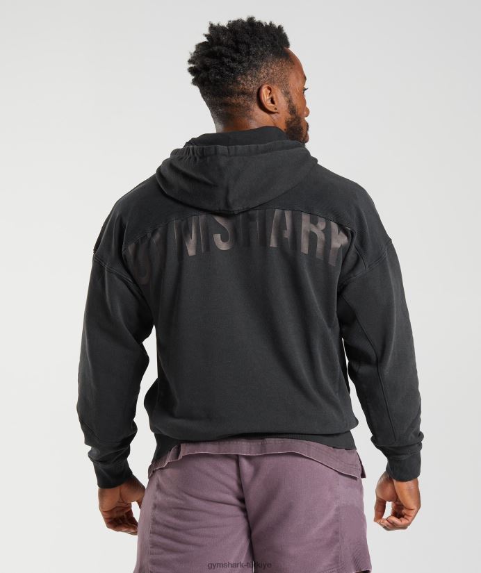 güç yıkanmış kapşonlu erkeklerGymshark siyah 02H048835