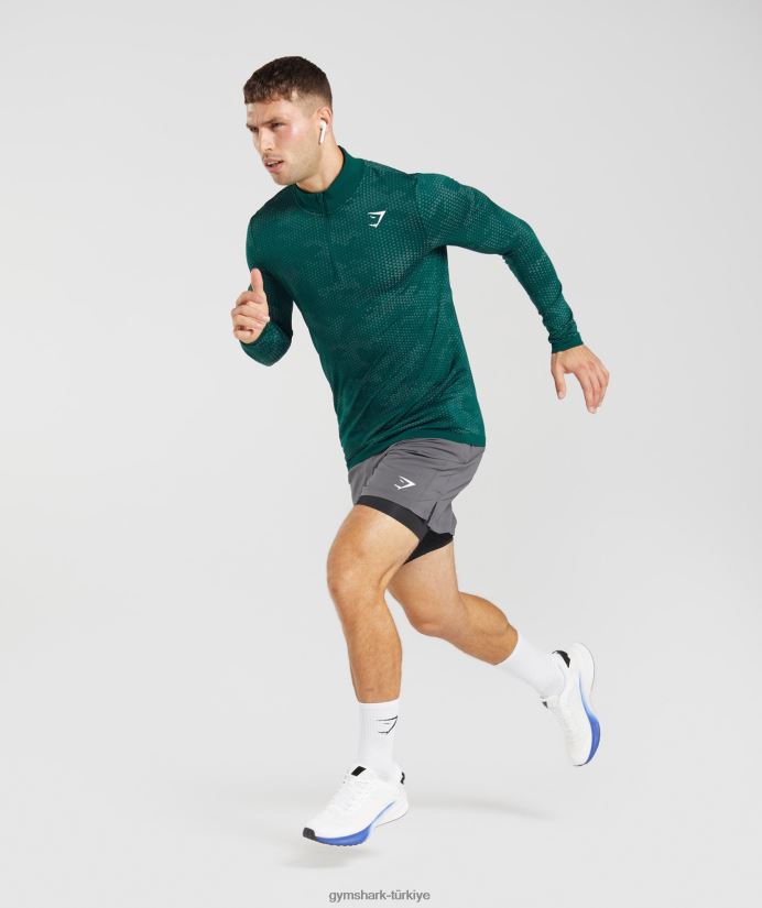 spor dikişsiz 1/4 zip erkeklerGymshark orman yeşili/hoya yeşili 02H048807