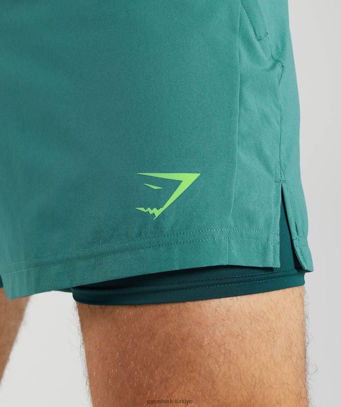 spor 5 2'si 1 arada şort erkeklerGymshark barut mavisi/kış deniz mavisi 02H048558