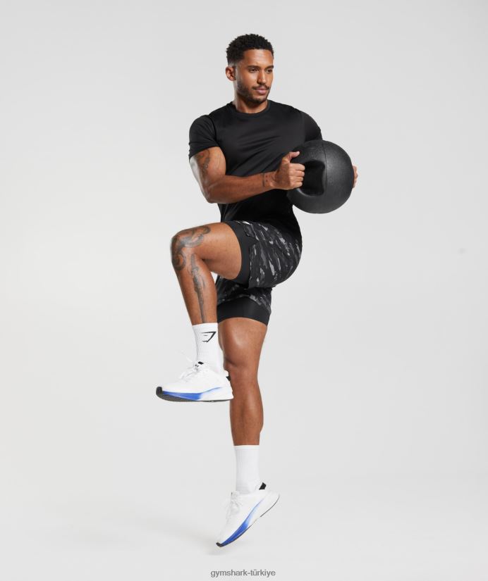 spor 5 2'si 1 arada şort erkeklerGymshark oniks grisi/siyah 02H048522