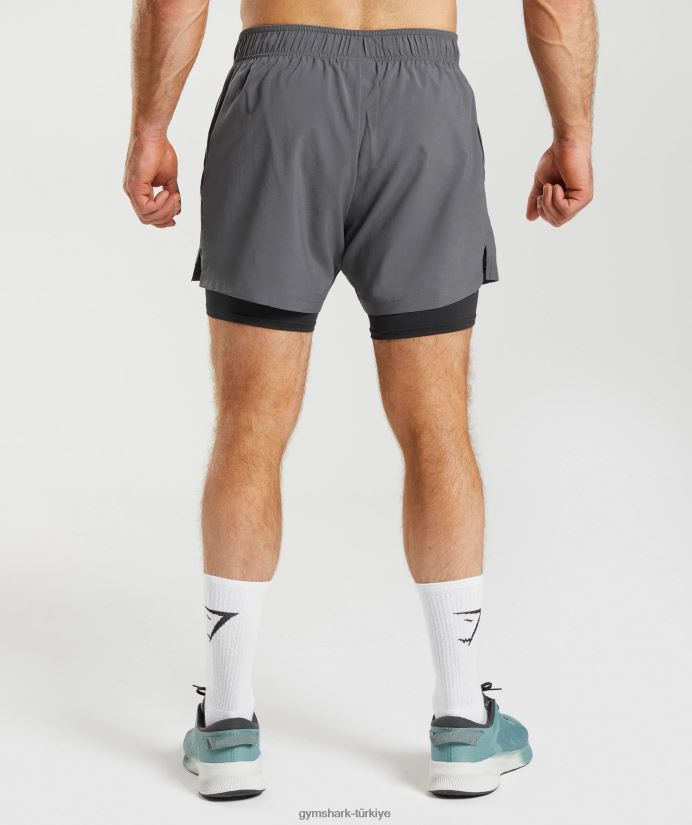 spor 5 2'si 1 arada şort erkeklerGymshark siluet gri/siyah 02H048551