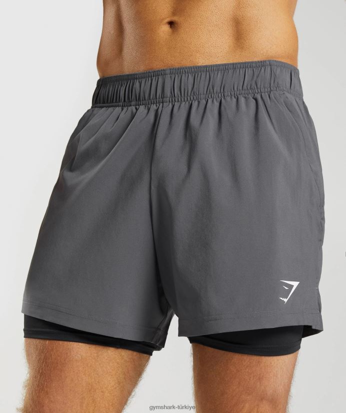 spor 5 2'si 1 arada şort erkeklerGymshark siluet gri/siyah 02H048551