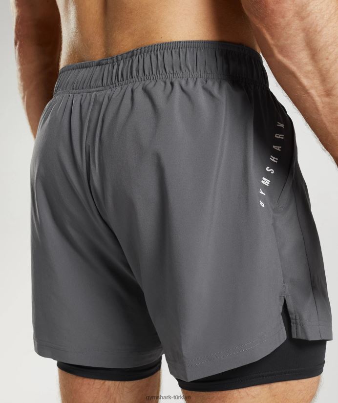 spor 5 2'si 1 arada şort erkeklerGymshark siluet gri/siyah 02H048551