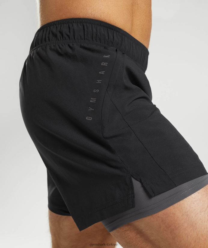 spor 5 2'si 1 arada şort erkeklerGymshark siyah/siluet grisi 02H048516