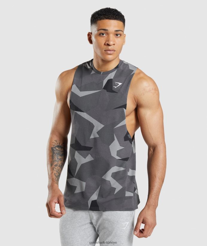kritik düşme kollu tank erkeklerGymshark siyah baskı 02H048949