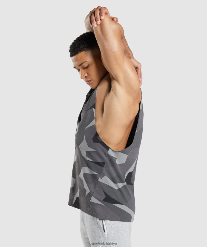 kritik düşme kollu tank erkeklerGymshark siyah baskı 02H048949