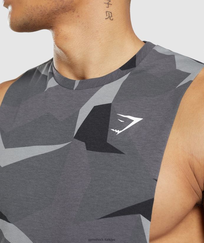 kritik düşme kollu tank erkeklerGymshark siyah baskı 02H048949