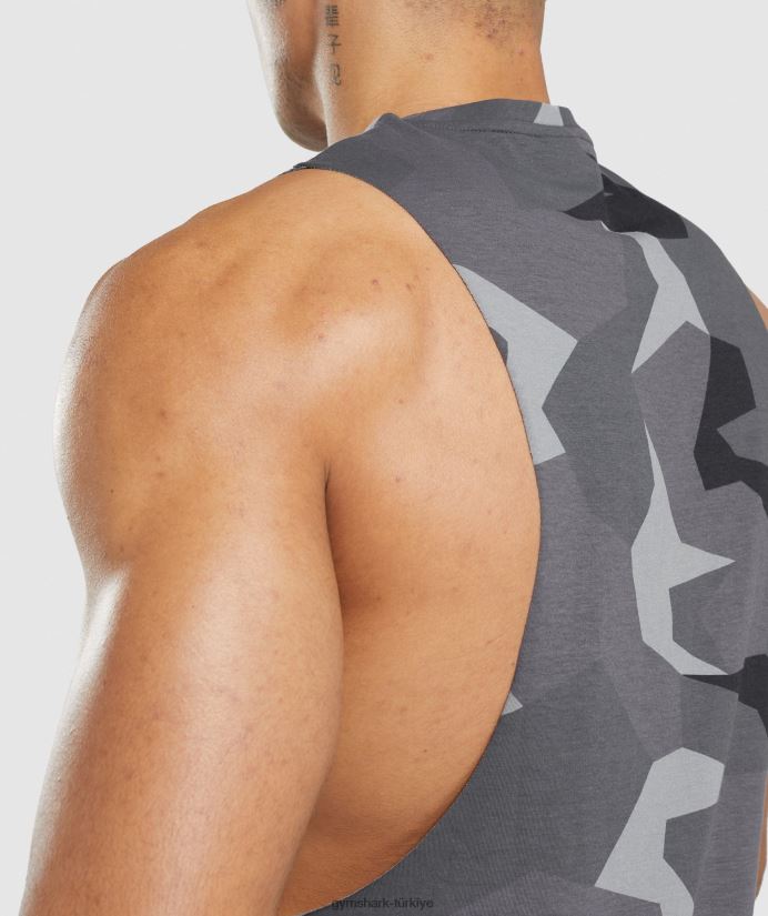 kritik düşme kollu tank erkeklerGymshark siyah baskı 02H048949