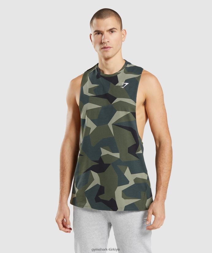 kritik düşme kollu tank erkeklerGymshark yeşil baskı 02H048930