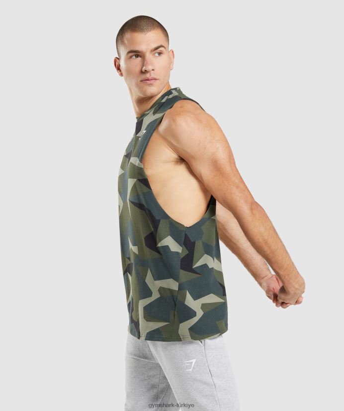 kritik düşme kollu tank erkeklerGymshark yeşil baskı 02H048930