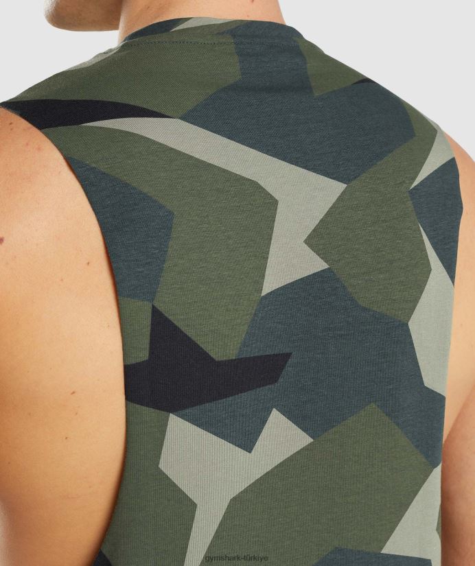 kritik düşme kollu tank erkeklerGymshark yeşil baskı 02H048930