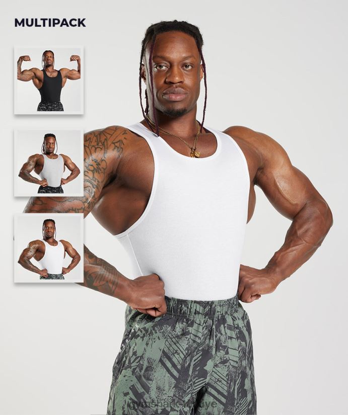 nervürlü tank 3pk erkeklerGymshark beyaz/siyah/taş grisi kırçıllı 02H048908