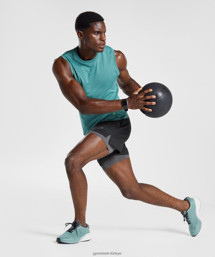 spor tankı erkeklerGymshark barut mavisi/siyah kırçıllı 02H048937