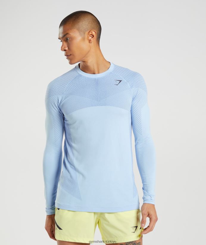 apex dikişsiz uzun kollu tişört erkeklerGymshark keten mavisi/saray mavisi 02H048750