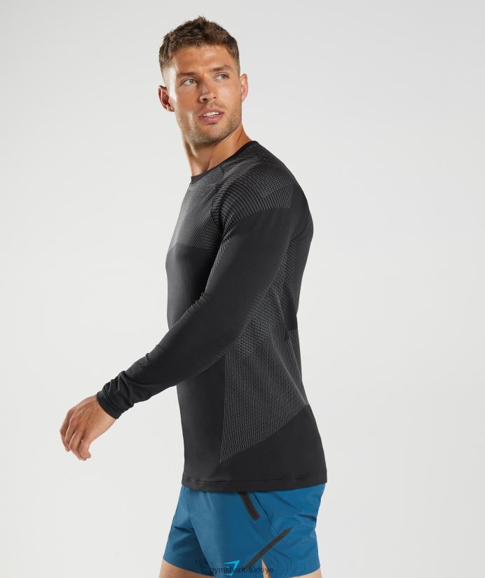 apex dikişsiz uzun kollu tişört erkeklerGymshark siyah/siluet grisi 02H048764