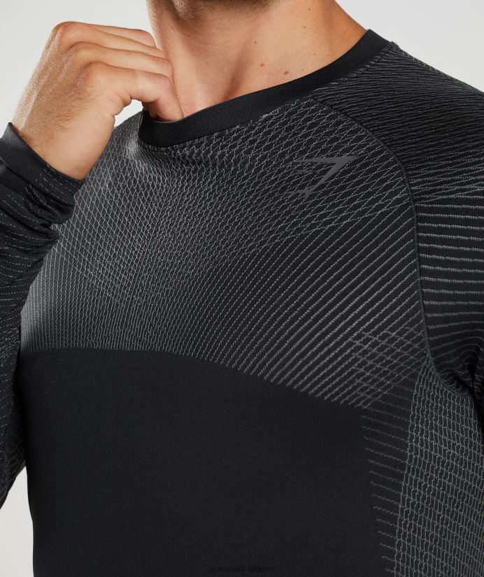 apex dikişsiz uzun kollu tişört erkeklerGymshark siyah/siluet grisi 02H048764