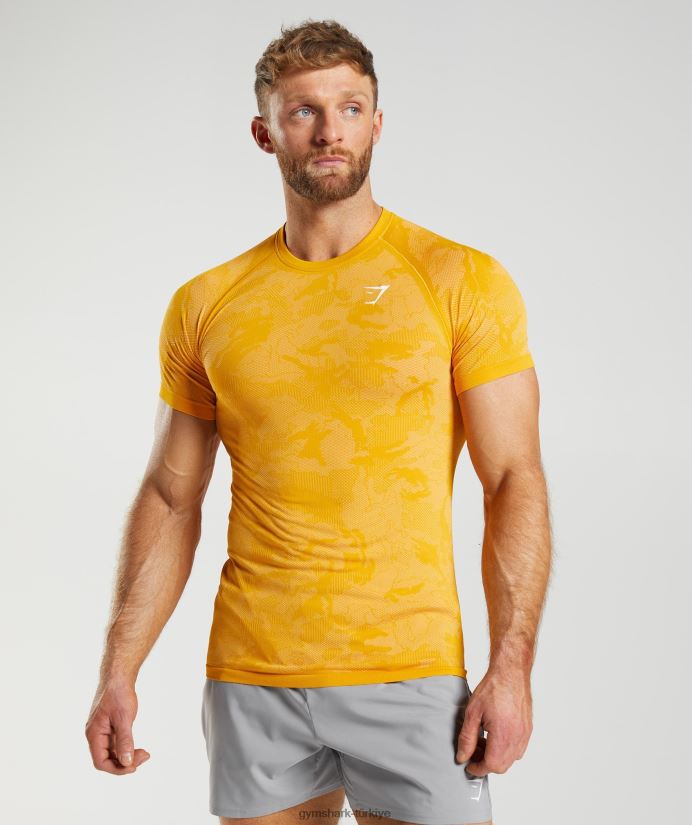 coğrafi dikişsiz tişört erkeklerGymshark güneşli sarı/beyaz 02H048736