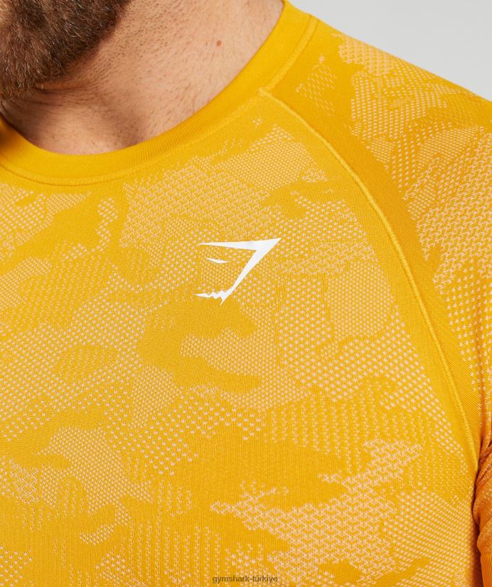 coğrafi dikişsiz tişört erkeklerGymshark güneşli sarı/beyaz 02H048736
