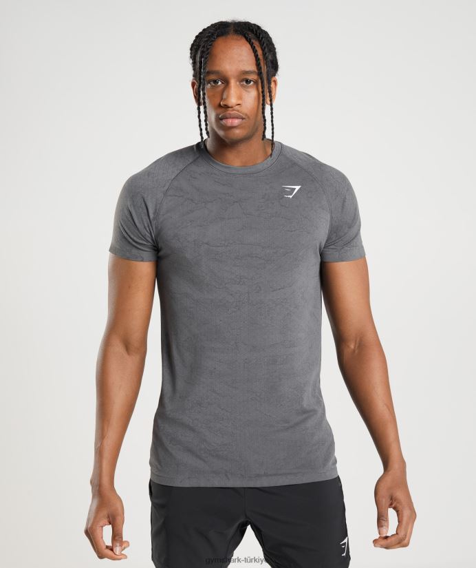coğrafi dikişsiz tişört erkeklerGymshark kömür grisi/siyah 02H048629