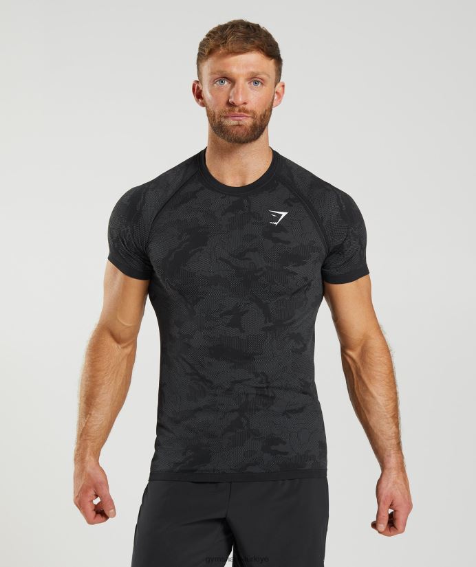 coğrafi dikişsiz tişört erkeklerGymshark siyah/kömür grisi 02H048575