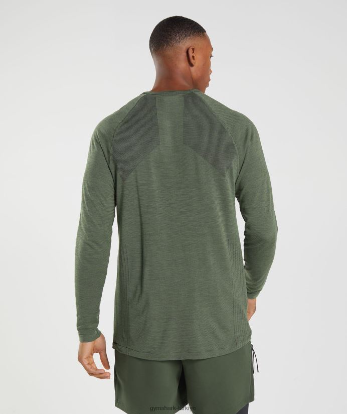 dikişsiz uzun kollu tişörtü geri al erkeklerGymshark çekirdek zeytin 02H048647