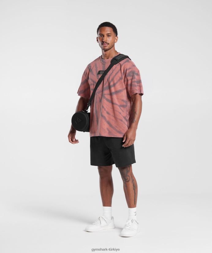 dinlenme günü tişörtü erkeklerGymshark pişmiş toprak pembe/tozlu bordo/spiral optik yıkama 02H048775