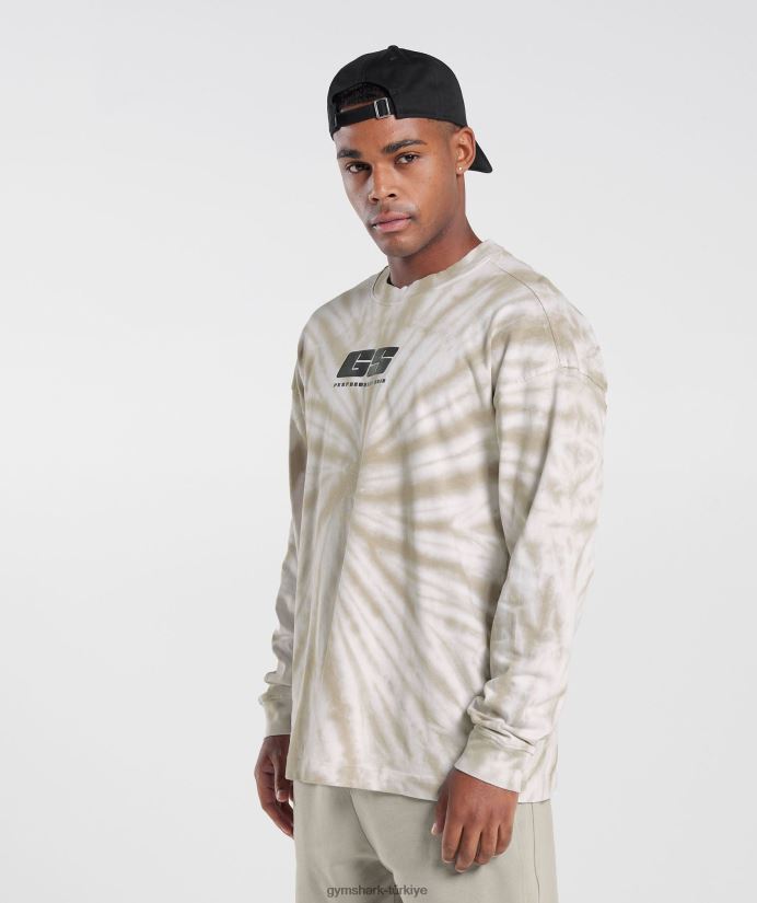 dinlenme günü uzun kollu tişört erkeklerGymshark beyaz/mantar kahverengisi/spiral optik yıkama 02H048570
