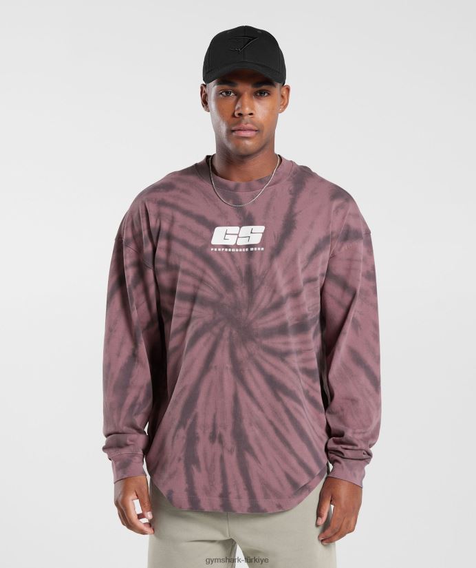 dinlenme günü uzun kollu tişört erkeklerGymshark tozlu bordo/siluet grisi/spiral optik yıkama 02H048771