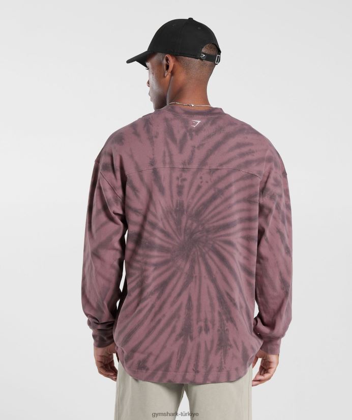 dinlenme günü uzun kollu tişört erkeklerGymshark tozlu bordo/siluet grisi/spiral optik yıkama 02H048771