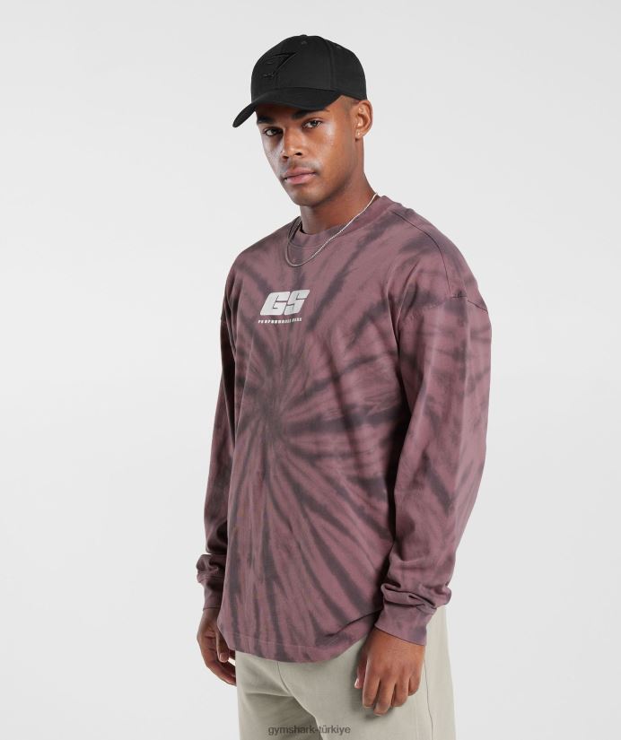 dinlenme günü uzun kollu tişört erkeklerGymshark tozlu bordo/siluet grisi/spiral optik yıkama 02H048771