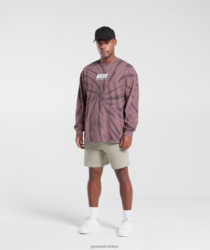 dinlenme günü uzun kollu tişört erkeklerGymshark tozlu bordo/siluet grisi/spiral optik yıkama 02H048771