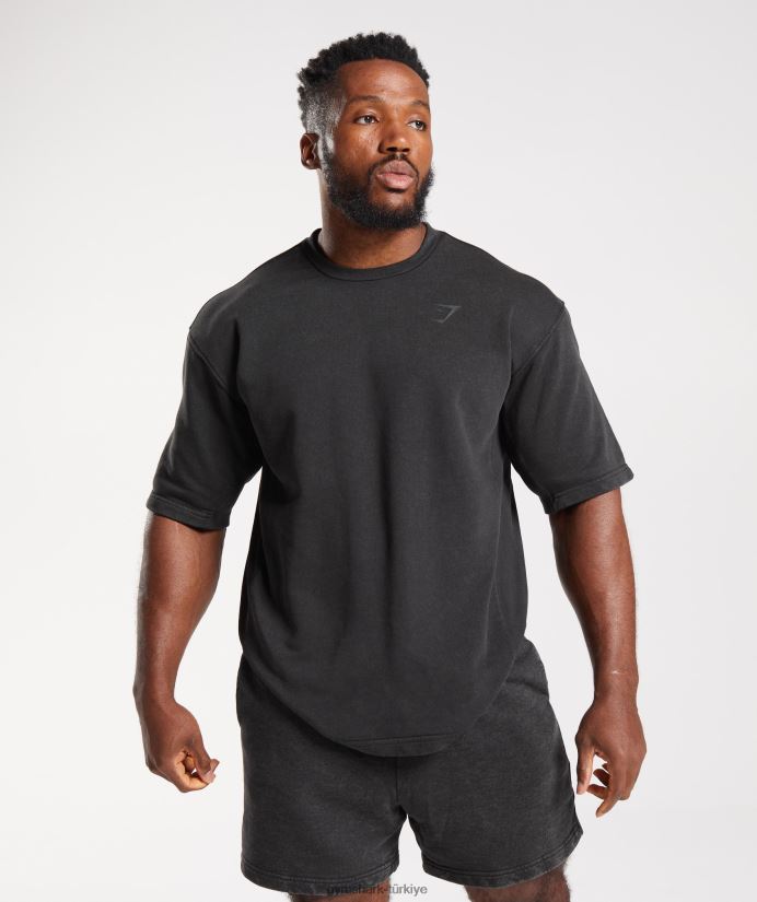 elektrikle yıkanmış kısa kollu ekip erkeklerGymshark siyah 02H048741