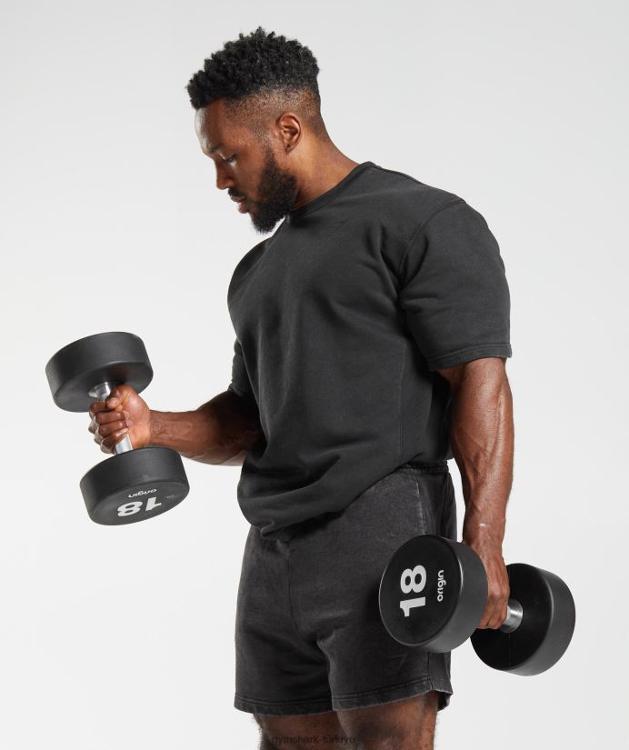elektrikle yıkanmış kısa kollu ekip erkeklerGymshark siyah 02H048741