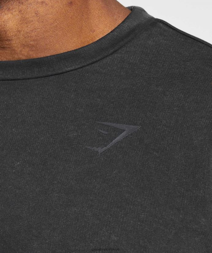 elektrikle yıkanmış kısa kollu ekip erkeklerGymshark siyah 02H048741