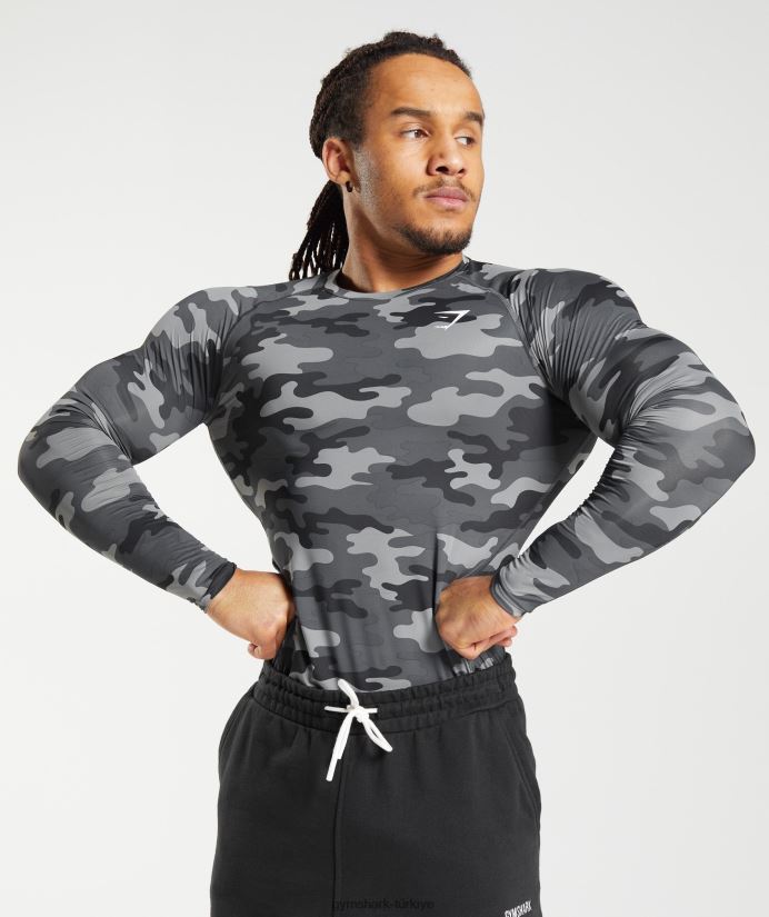 eleman içlik uzun kollu üst erkeklerGymshark gri baskı 02H048690