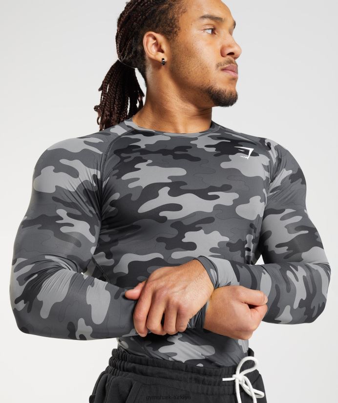 eleman içlik uzun kollu üst erkeklerGymshark gri baskı 02H048690