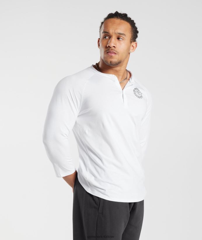 eski henley üst erkeklerGymshark beyaz 02H048655