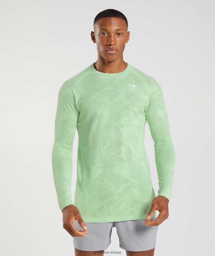 geo dikişsiz uzun kollu tişört erkeklerGymshark aloe yeşili/çay yeşili 02H048685