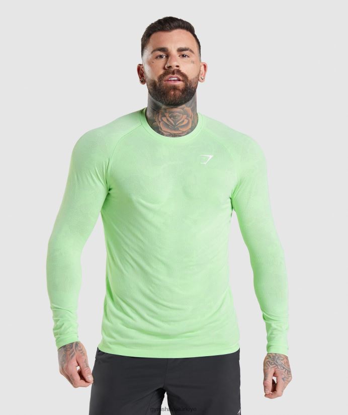 geo dikişsiz uzun kollu tişört erkeklerGymshark bali yeşili/beyaz 02H048663