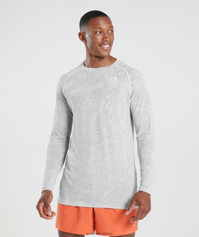 geo dikişsiz uzun kollu tişört erkeklerGymshark beyaz/açık gri 02H048734