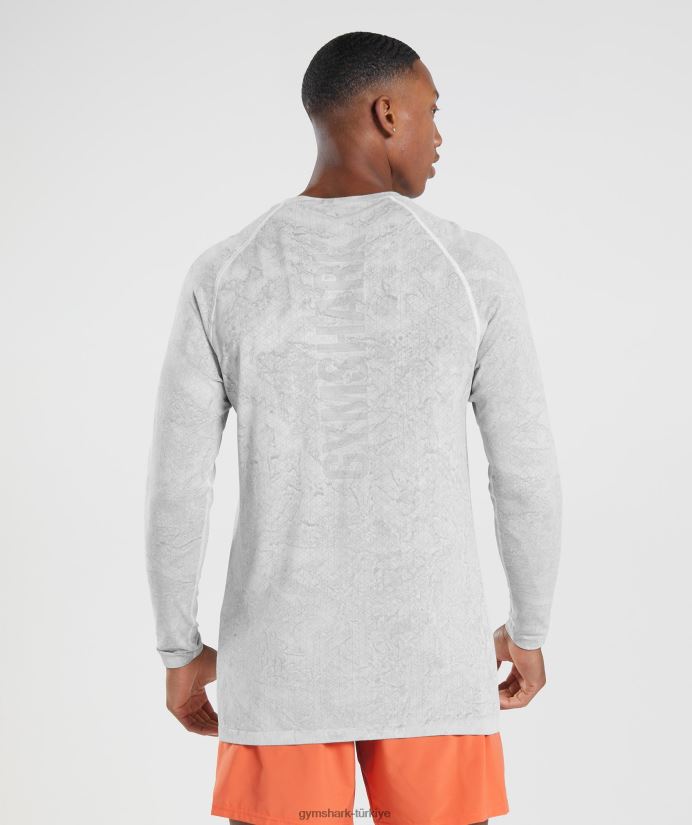geo dikişsiz uzun kollu tişört erkeklerGymshark beyaz/açık gri 02H048734