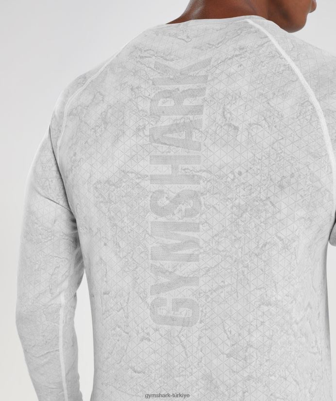 geo dikişsiz uzun kollu tişört erkeklerGymshark beyaz/açık gri 02H048734