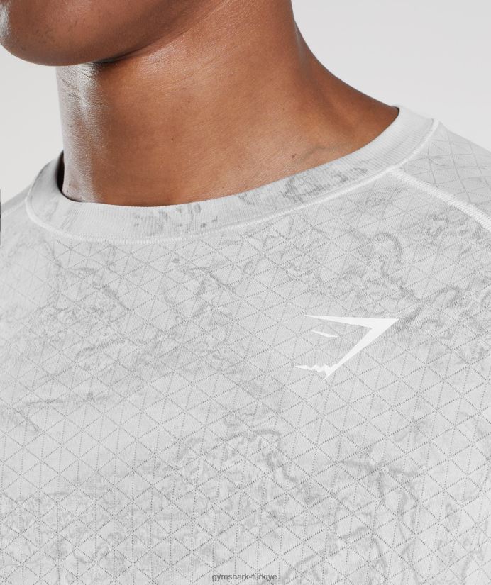 geo dikişsiz uzun kollu tişört erkeklerGymshark beyaz/açık gri 02H048734