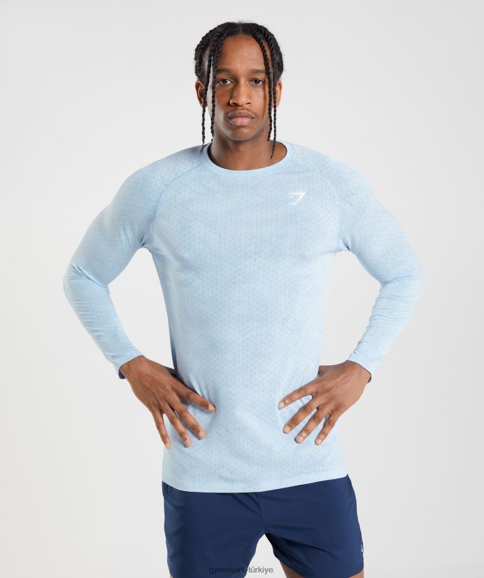 geo dikişsiz uzun kollu tişört erkeklerGymshark beyaz/ay taşı mavisi 02H048711