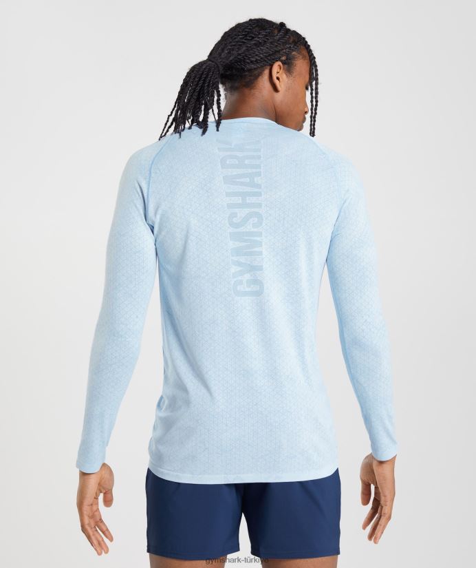 geo dikişsiz uzun kollu tişört erkeklerGymshark beyaz/ay taşı mavisi 02H048711